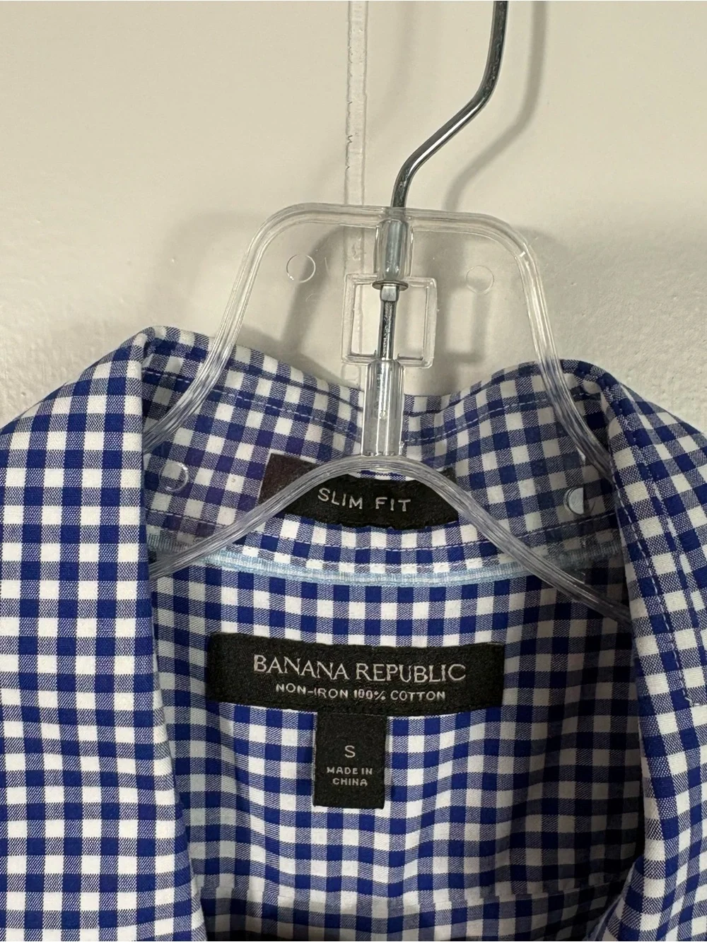 Banana Republic Non-Iron 100% Cotton Slim Fit Blue White Plaid Button Down Small